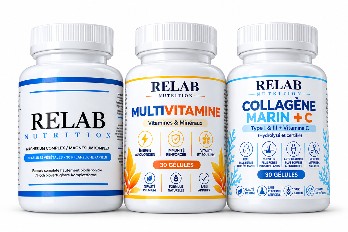 RELAB NUTRITION – Pack Vitalité Totale (MultiVitamine + Collagène Marin +C + Magnésium)